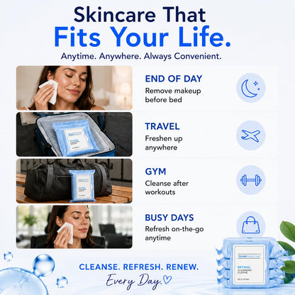 Retinol Waterproof Makeup Remover Facial Cleansing Wipes