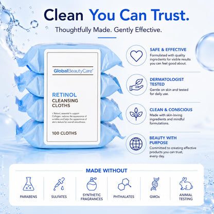 Retinol Waterproof Makeup Remover Facial Cleansing Wipes