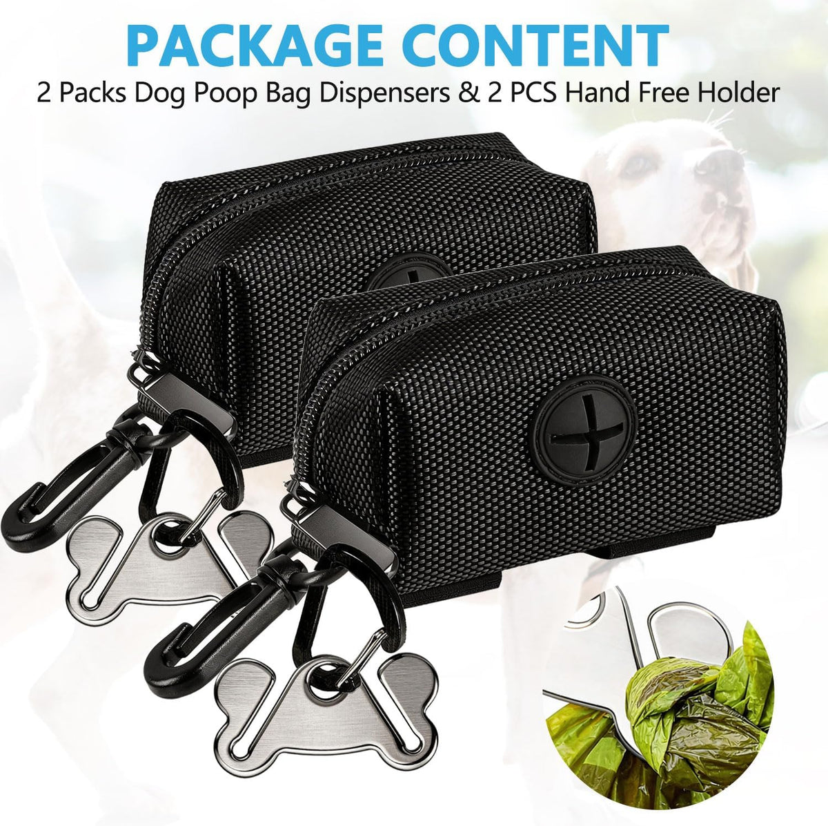 Dog Poop Bag Dispenser Holder Soft Waste Bags Roll Holders Clip 2PCS Black