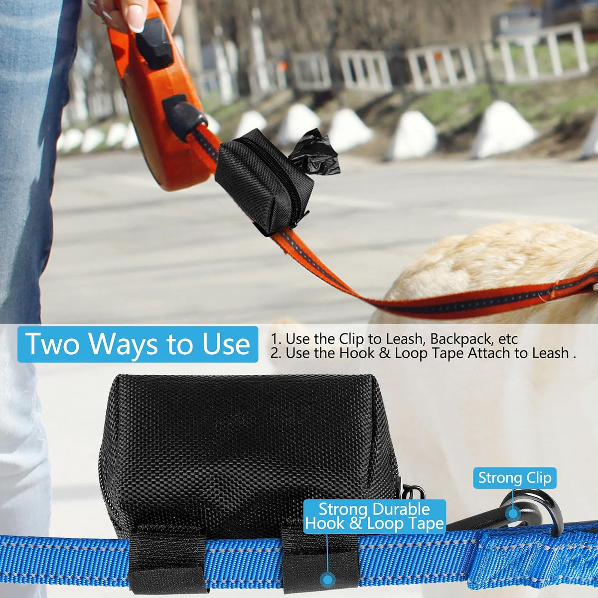 Dog Poop Bag Dispenser Holder Soft Waste Bags Roll Holders Clip 2PCS Black