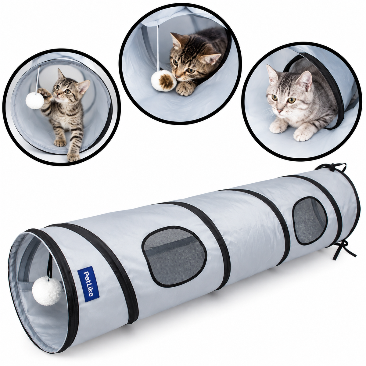 Collapsible Cat Tunnel with Peek Holes & Play Ball
