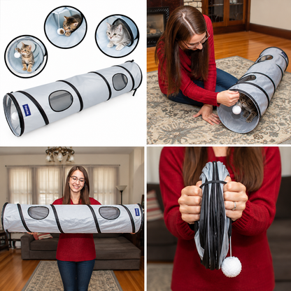 Collapsible Cat Tunnel with Peek Holes & Play Ball